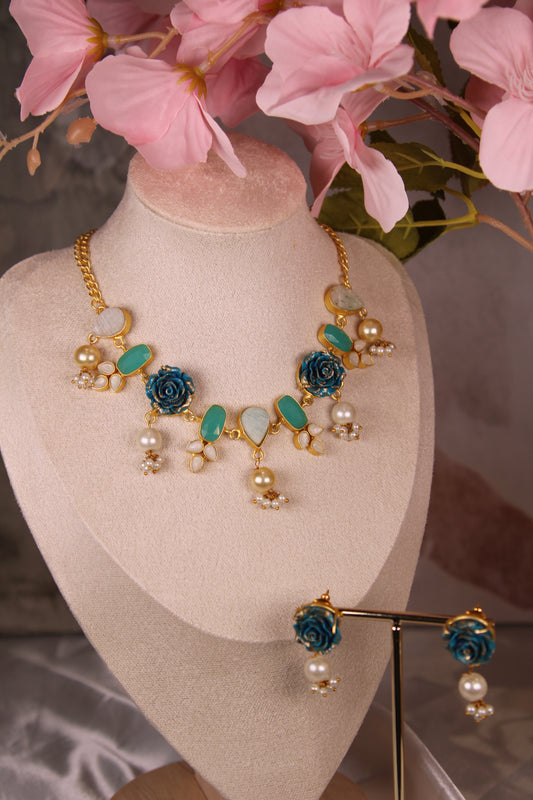 Blue Rose Necklace Set