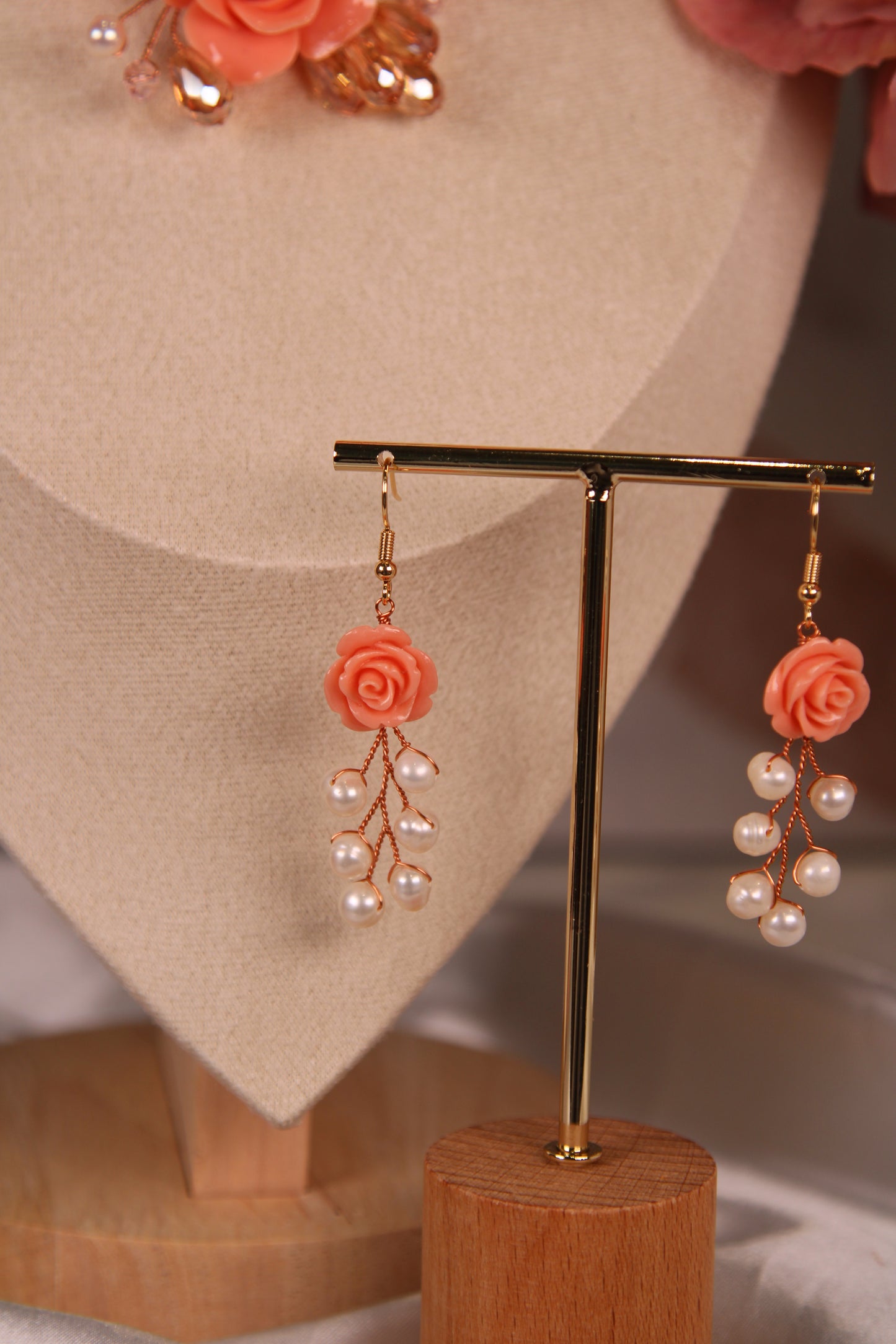 Peach Rose Necklace Set