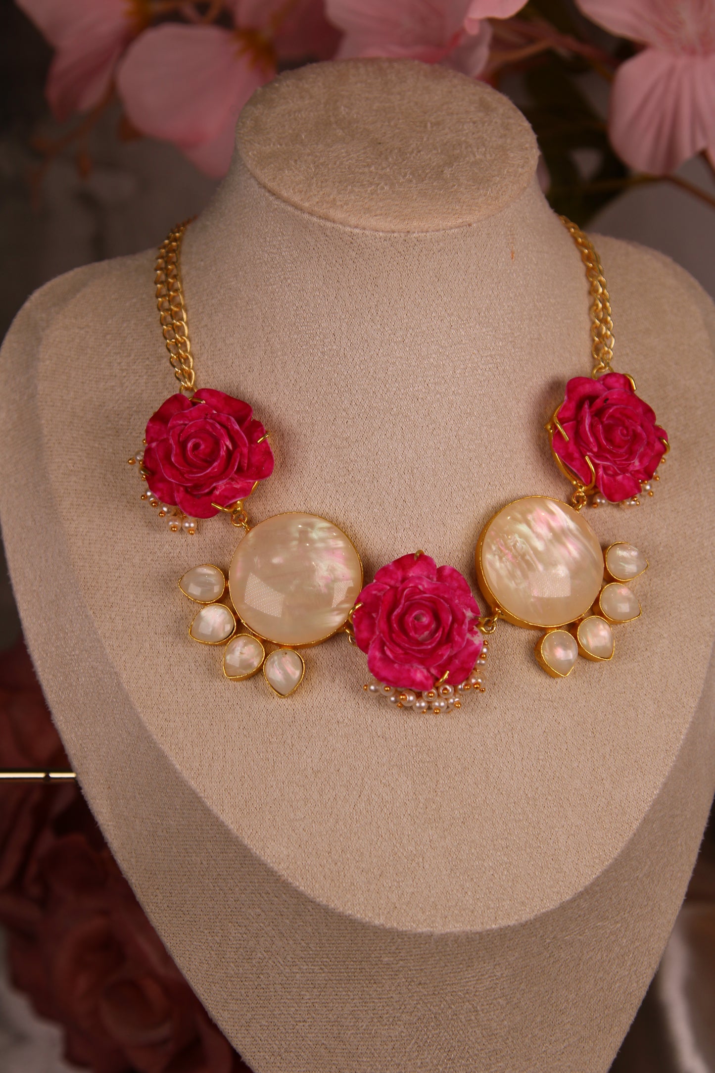 Pink Rose Necklace Set