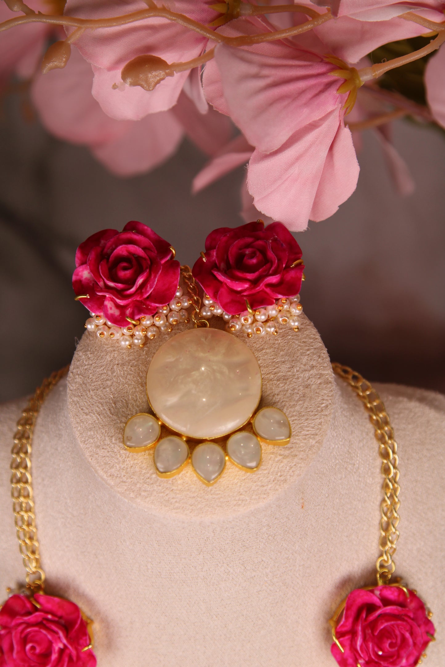 Pink Rose Necklace Set