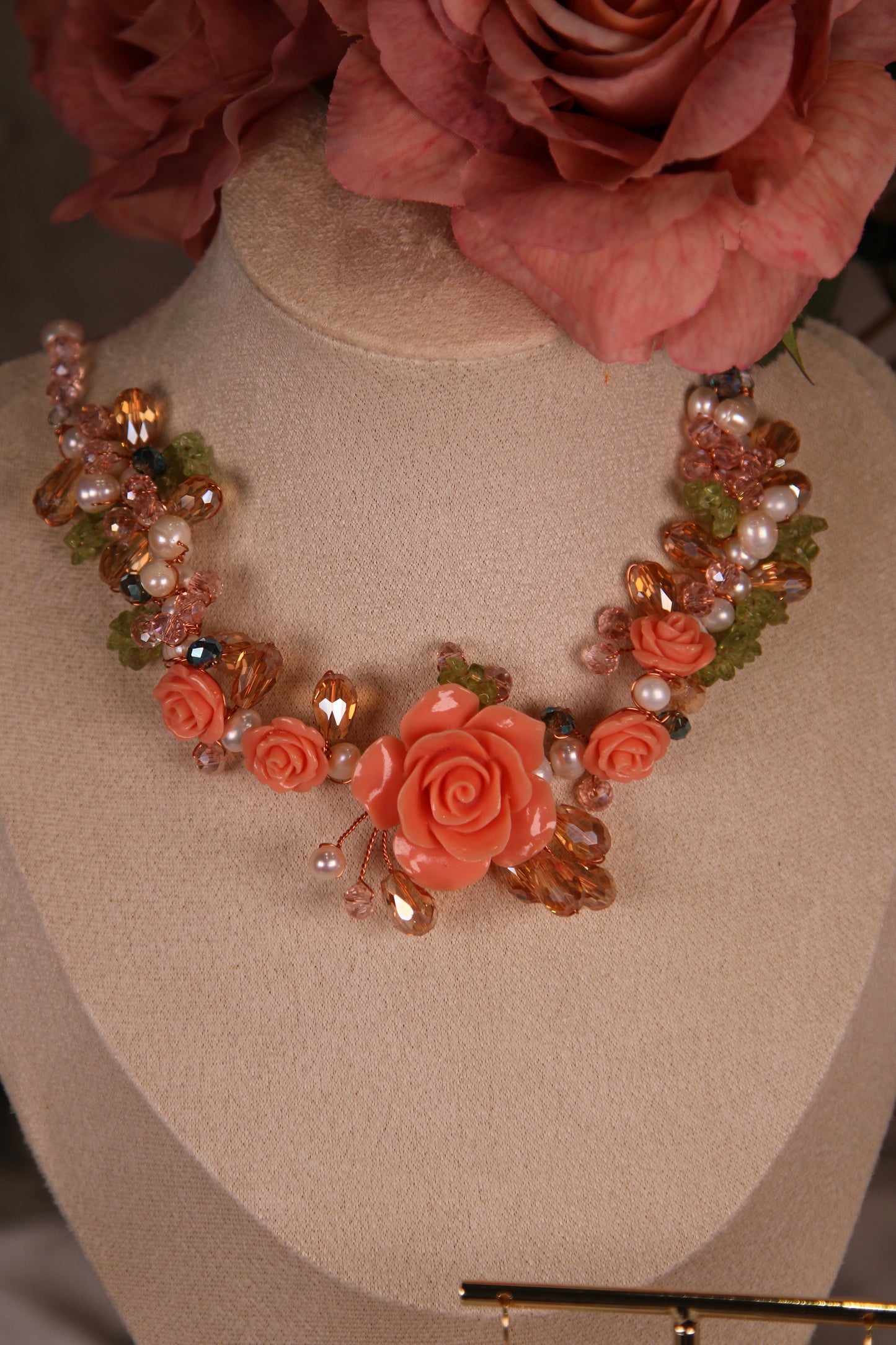 Peach Rose Necklace Set