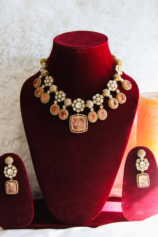 Nisha Doublet Necklace Set - Peach