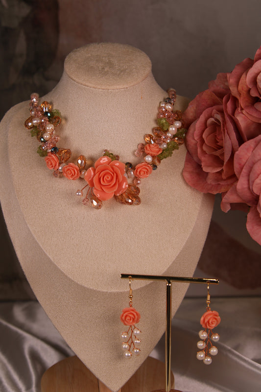 Peach Rose Necklace Set