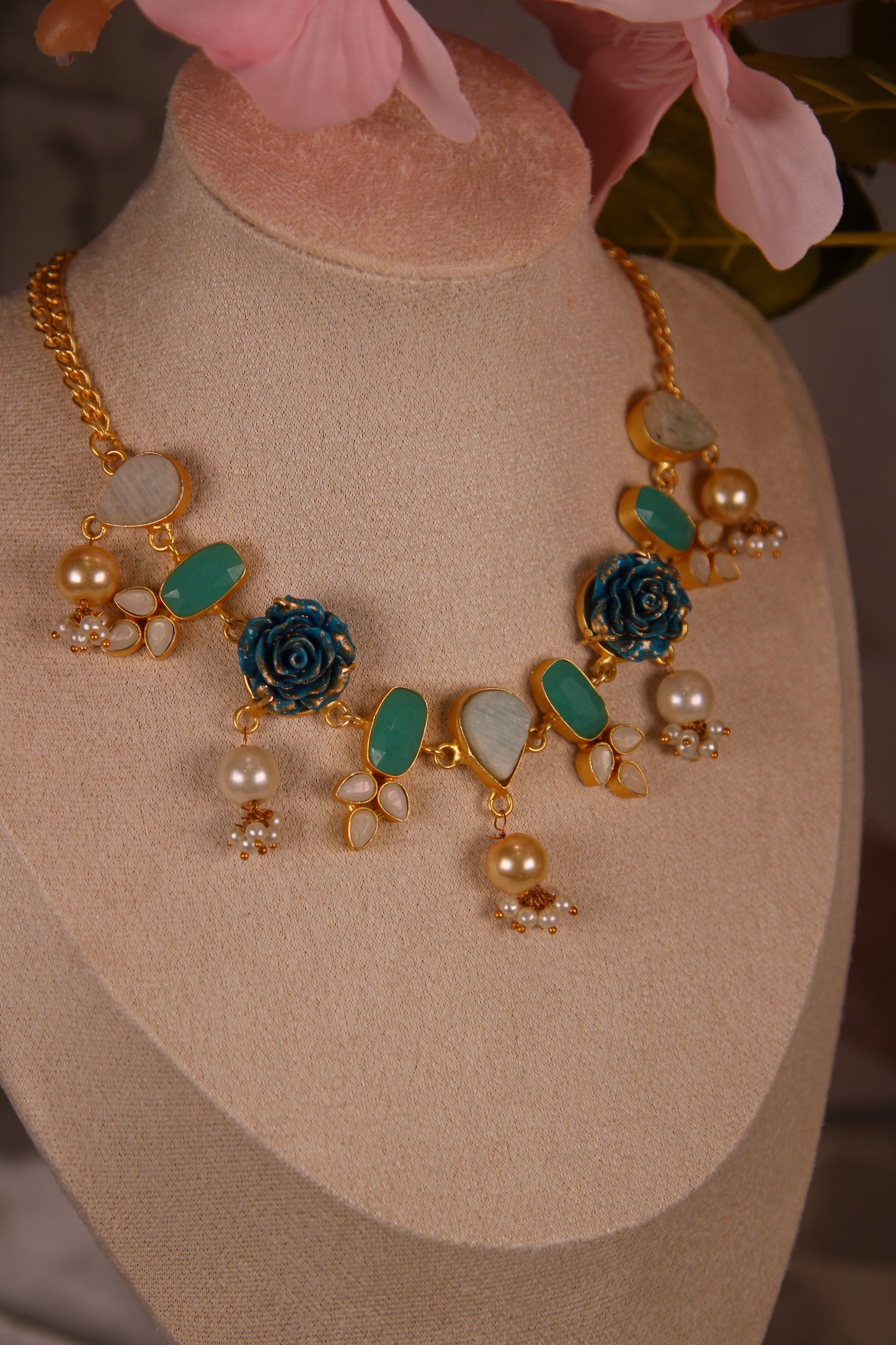 Blue Rose Necklace Set