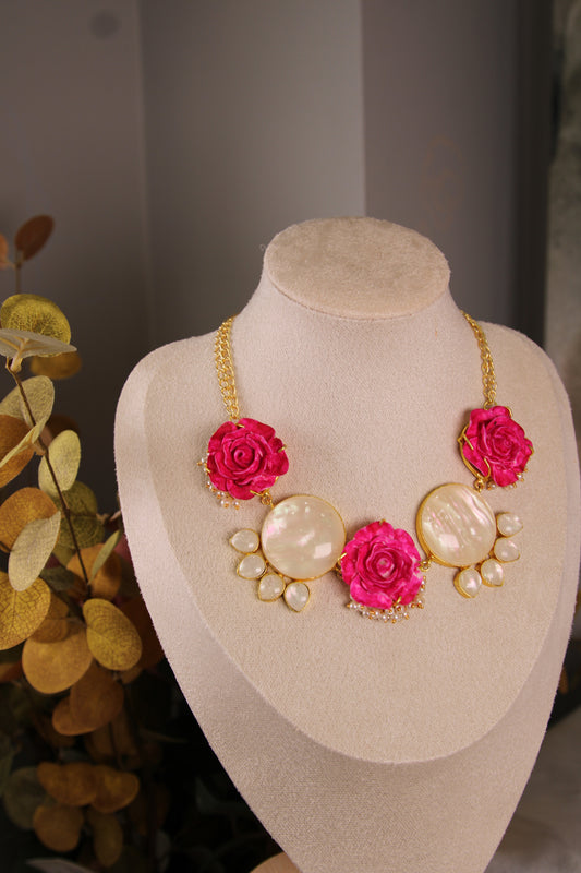 Pink Rose Necklace Set