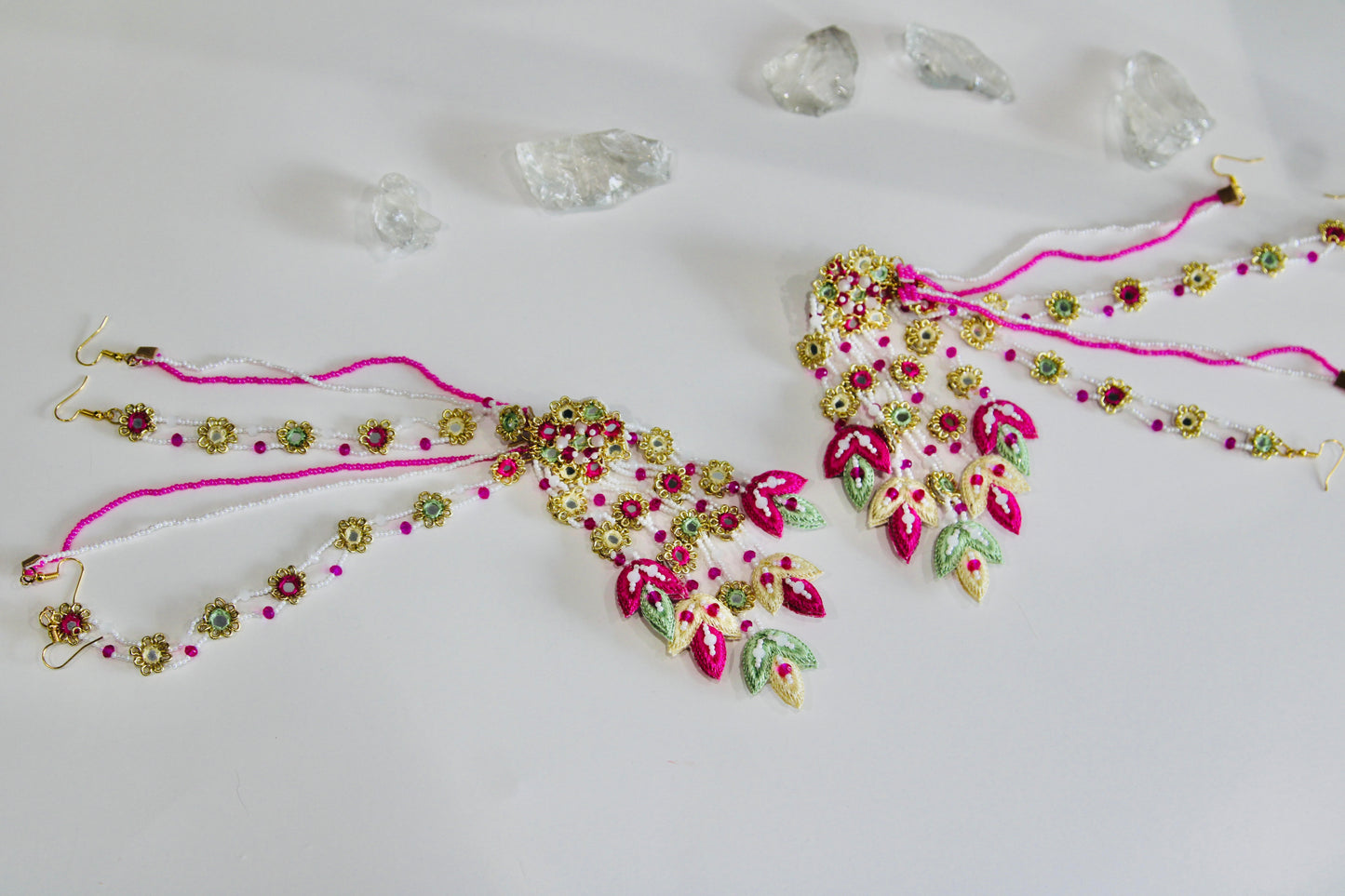 Pink Long Earrings with Extensions