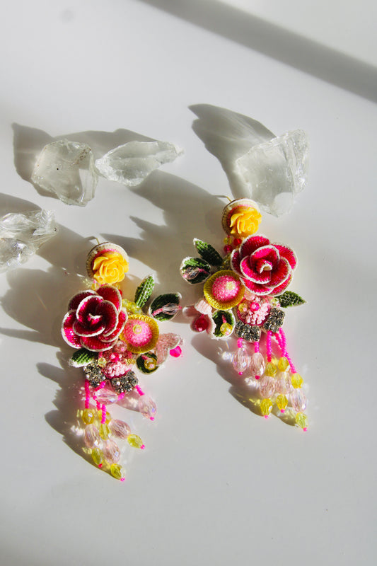 Pink Rose Handmade Earrings