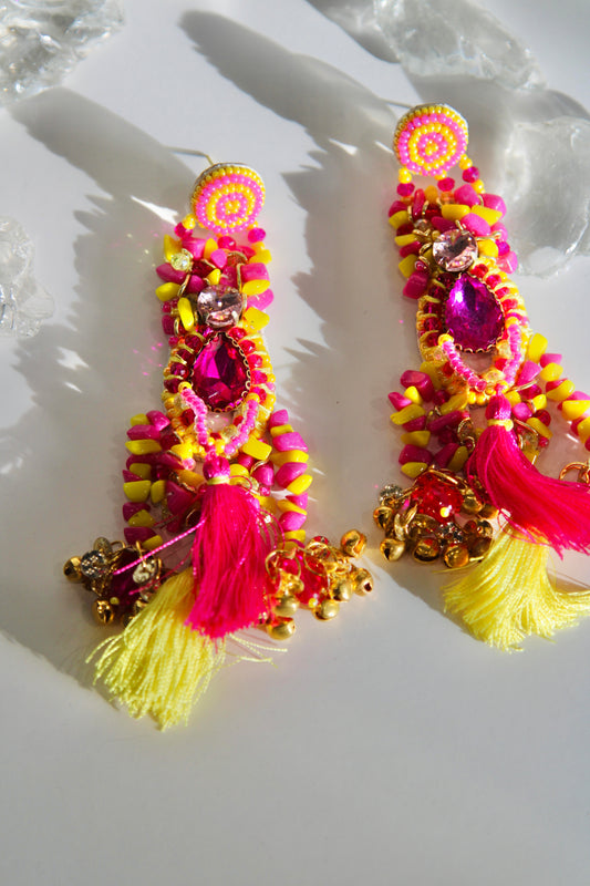 Pink & Yellow Beaded Earrings